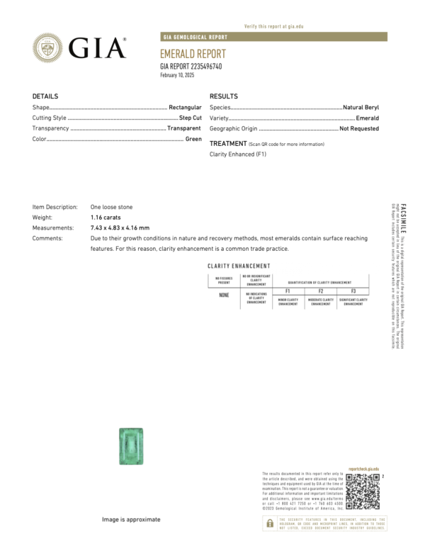1.16 Carats Emerald GIA